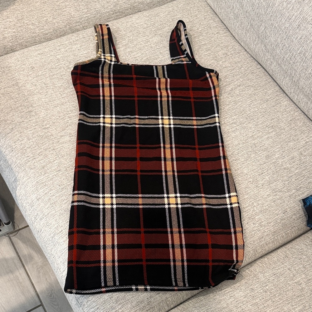 SHEIN Black and Red Plaid Mini Dress